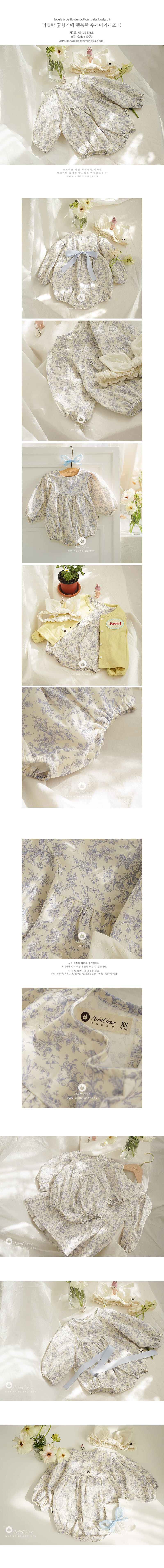 Arim Closet - Korean Children Fashion - #kidsstore - Lovely Blue Flower C Baby Bodysuit - 2