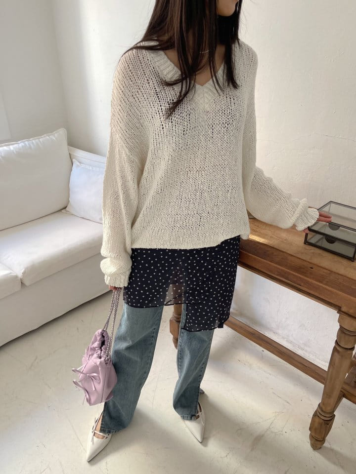 Attention-plz-Korean Women Fashion - #momslook - V Neck Knit