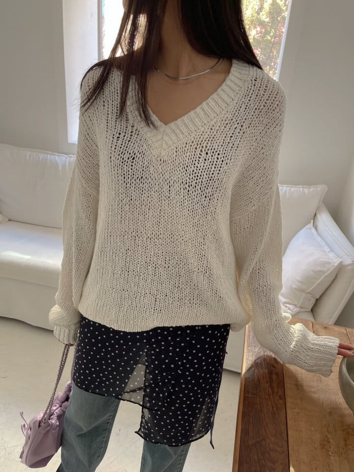 Attention-plz-Korean Women Fashion - #momslook - V Neck Knit - 3