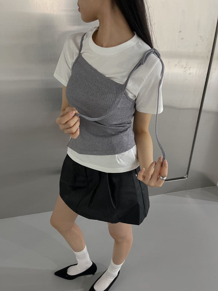 Attention-plz-Korean Women Fashion - #romanticstyle - Crystal Unbalance Sleeveless Tee - 4
