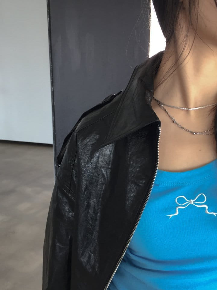 Attention-plz-Korean Women Fashion - #vintageinspired - Ribbon Embroidery U Neck Tee - 4