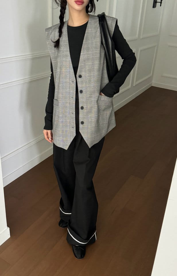 Auver_Fit - Korean Women Fashion - #momslook - Check Big Vest - 3