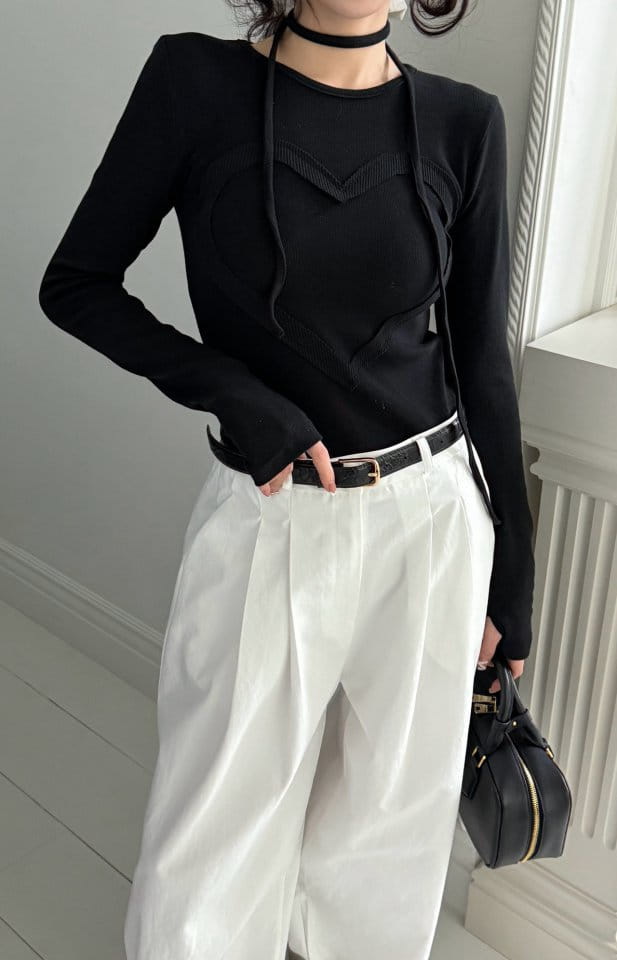 Auver_Fit - Korean Women Fashion - #momslook - Heart Rib Tee - 2
