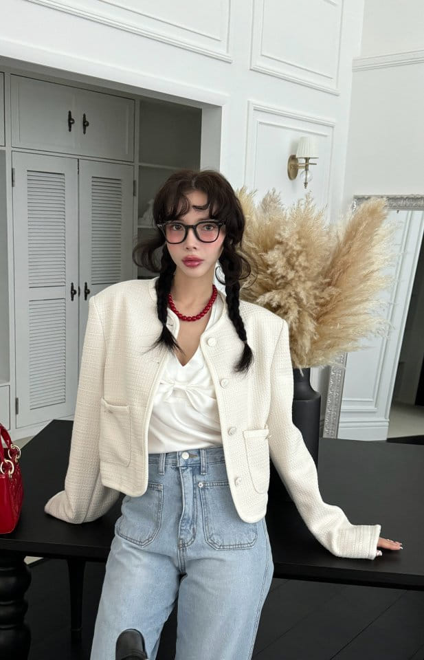 Auver_Fit - Korean Women Fashion - #vintageinspired - Tweed Round  Jacket - 2