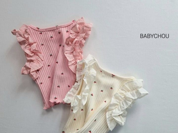 Babychou - Korean Children Fashion - #todddlerfashion - Cherry Frill Sleeveless Tee - 2