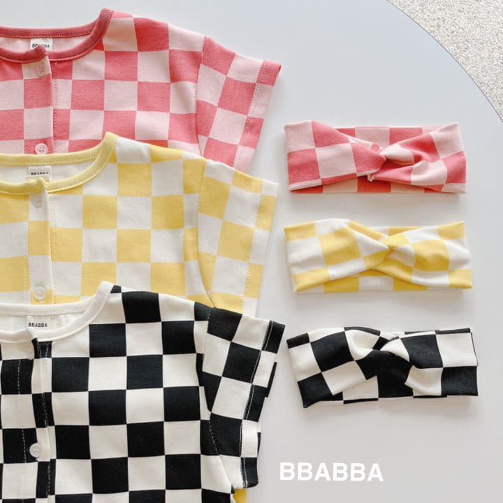 Bbabba - Korean Baby Fashion - #onlinebabyboutique - Chess Long Body Suit Hair Band Set - 4