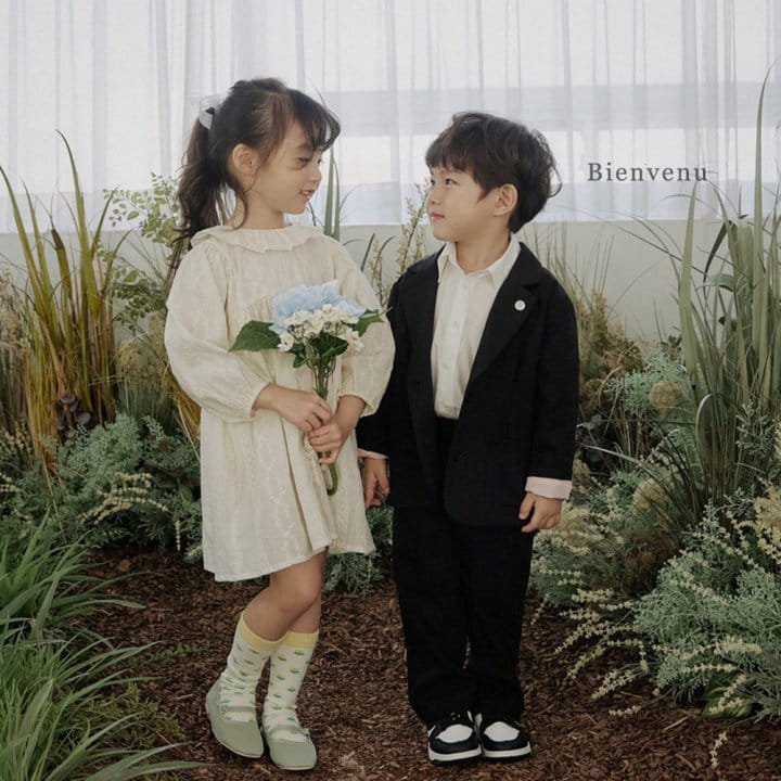 Bienvenu - Korean Children Fashion - #Kfashion4kids - Frill Empire Jacquard One-Piece