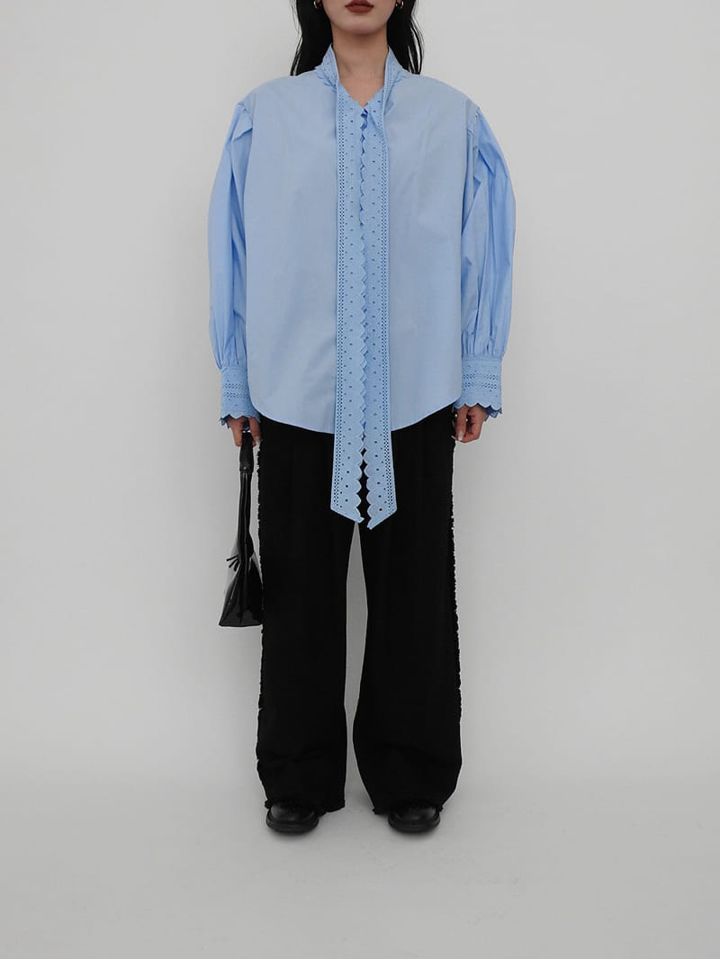 Black Fuchsia - Korean Women Fashion - #momslook - Lace Ribbon Shirt - 9