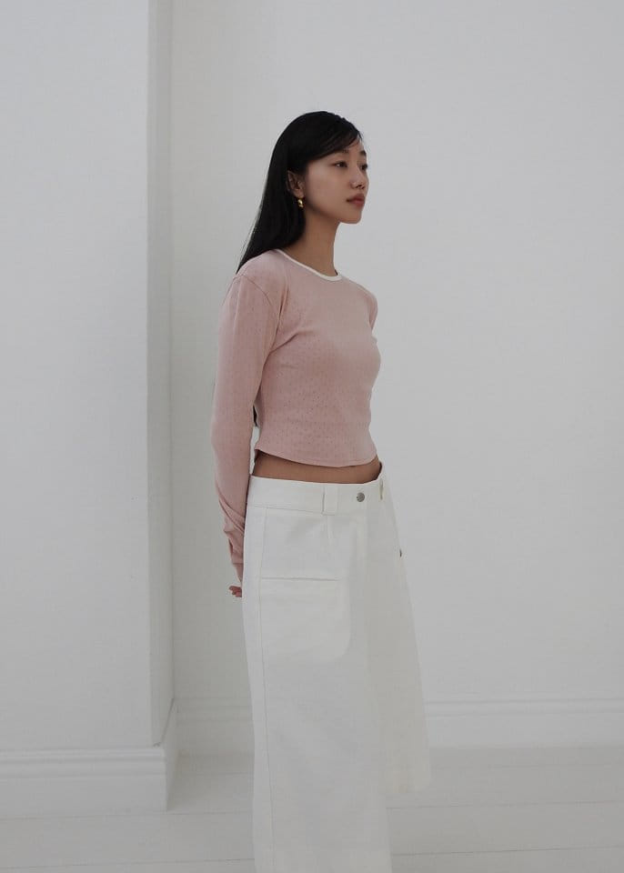 Black Fuchsia - Korean Women Fashion - #pursuepretty - Eyelet Piping Tee - 2