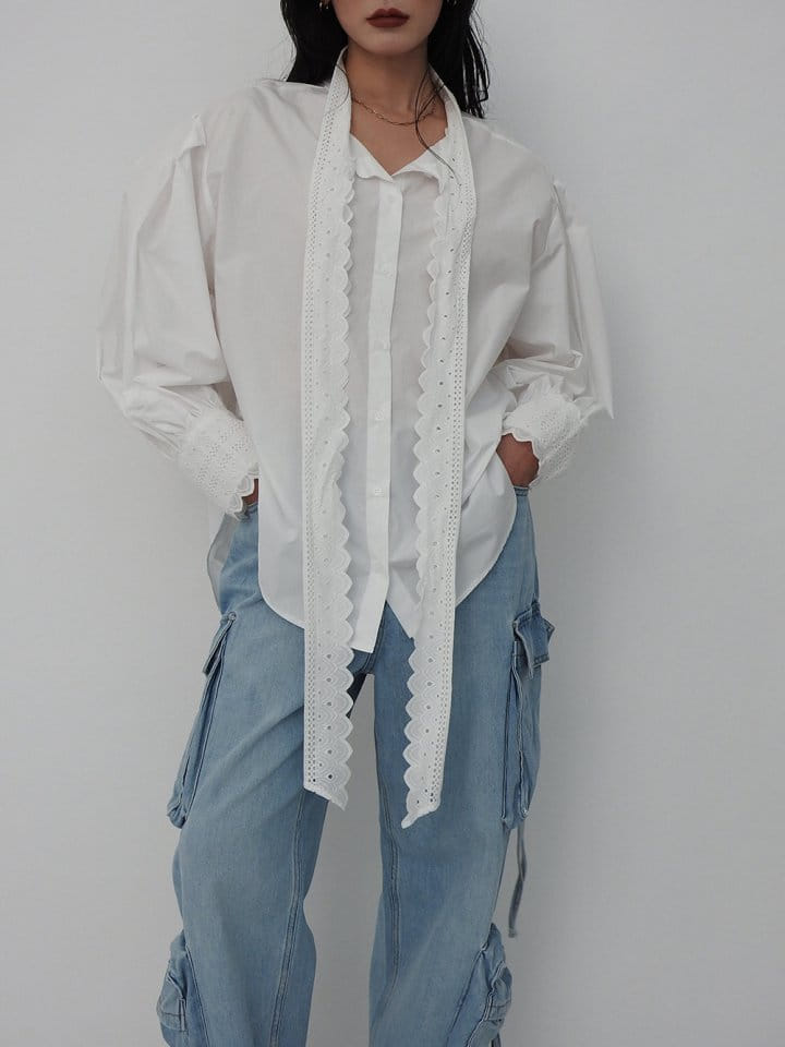 Black Fuchsia - Korean Women Fashion - #womensfashion - Lace Ribbon Shirt - 6