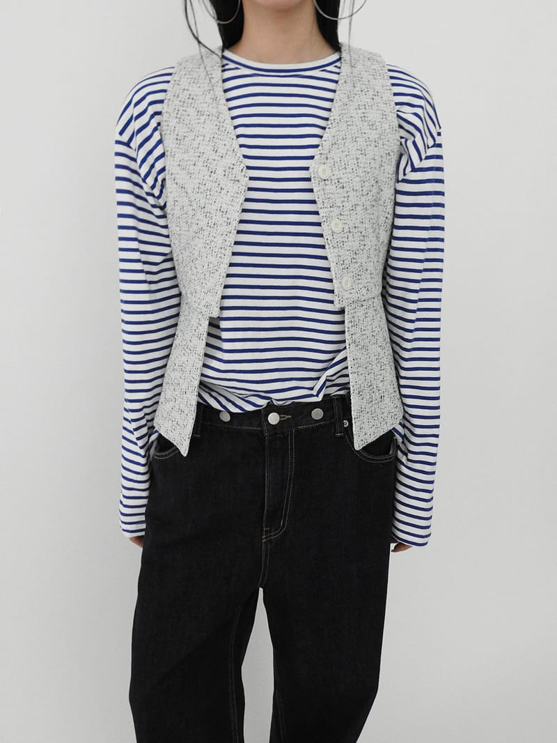 Black Fuchsia - Korean Women Fashion - #momslook - Tweed Line Vest - 4