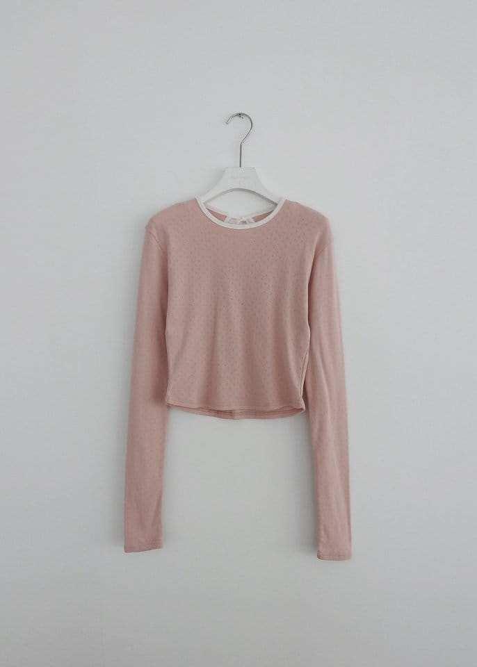 Black Fuchsia - Korean Women Fashion - #womensfashion - Eyelet Piping Tee - 11