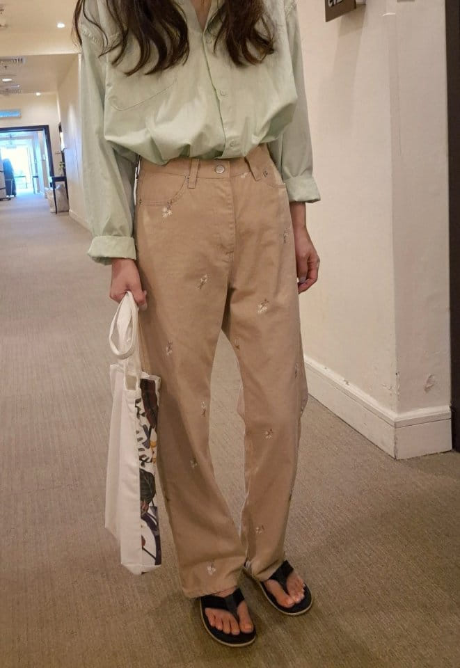 Buttering - Korean Women Fashion - #momslook - Day Embroidery Pants