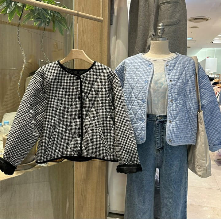 Buttering - Korean Women Fashion - #momslook - Check Quilting Jumper - 4