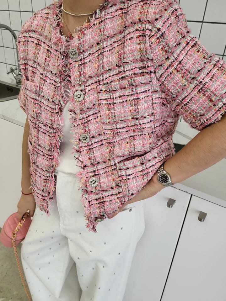 Corner0123 - Korean Women Fashion - #romanticstyle - Short Sleeve Tassel Jacket - 2