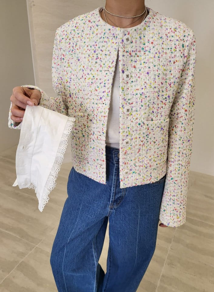 Corner0123 - Korean Women Fashion - #thatsdarling - Spangle Collar Jacket - 4