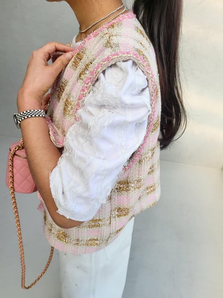 Corner0123 - Korean Women Fashion - #momslook - Tweed Open Vest - 4