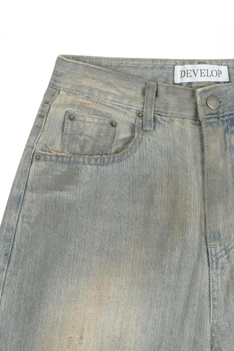 Develop - Korean Women Fashion - #momslook - 1147 Oil Dirty Washing Denim Pants - 3