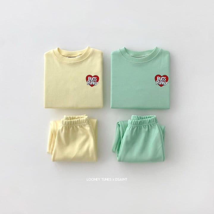 Dsaint - Korean Children Fashion - #fashionkids - Heart Bugs Bunny Top Bottom Set - 2