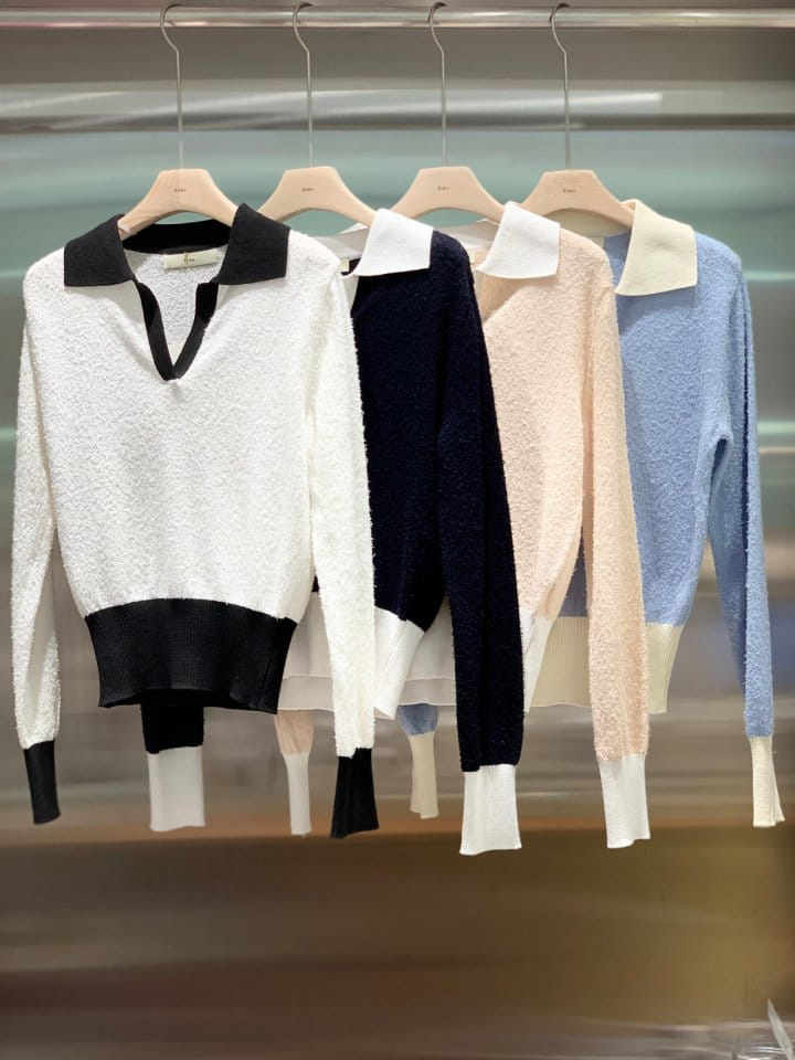Elmu - Korean Women Fashion - #momslook - Collar Color Knit - 11