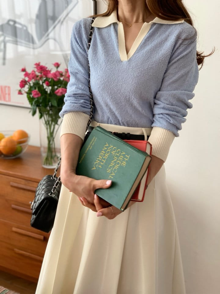 Elmu - Korean Women Fashion - #womensfashion - Collar Color Knit - 4