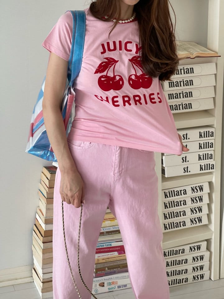 Elmu - Korean Women Fashion - #momslook - Cherry Tee - 5