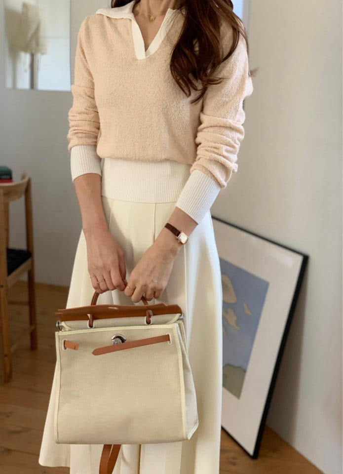Elmu - Korean Women Fashion - #womensfashion - Collar Color Knit - 3