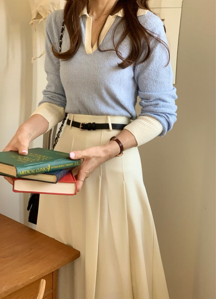 Elmu - Korean Women Fashion - #womensfashion - Collar Color Knit - 5