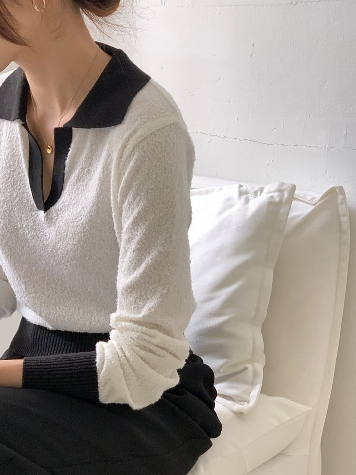 Elmu - Korean Women Fashion - #womensfashion - Collar Color Knit - 7