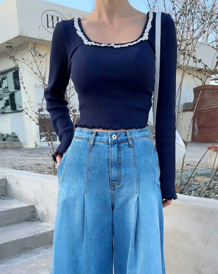 Garden - Korean Women Fashion - #momslook - Wide Two Tuck Denim Pants