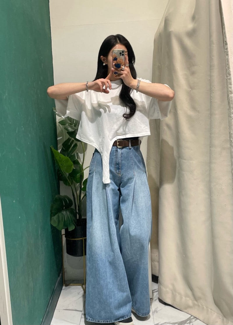 Garden - Korean Women Fashion - #momslook - Wide Two Tuck Denim Pants - 7
