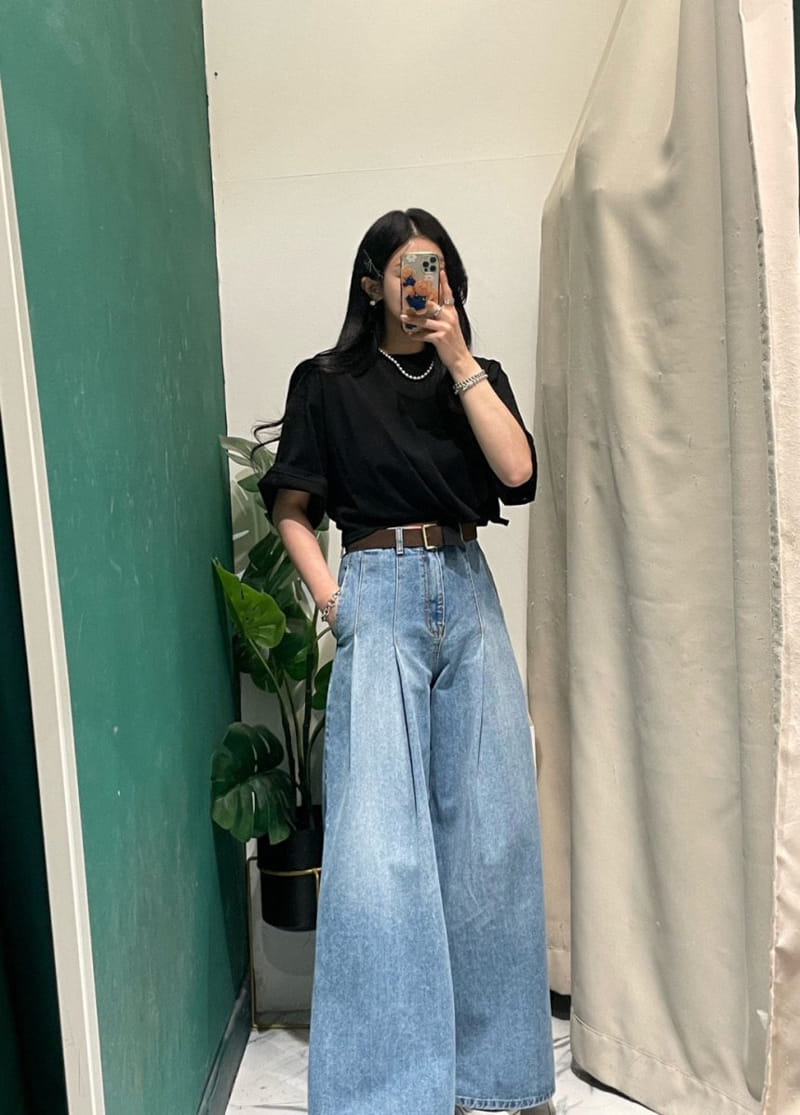 Garden - Korean Women Fashion - #momslook - Wide Two Tuck Denim Pants - 9