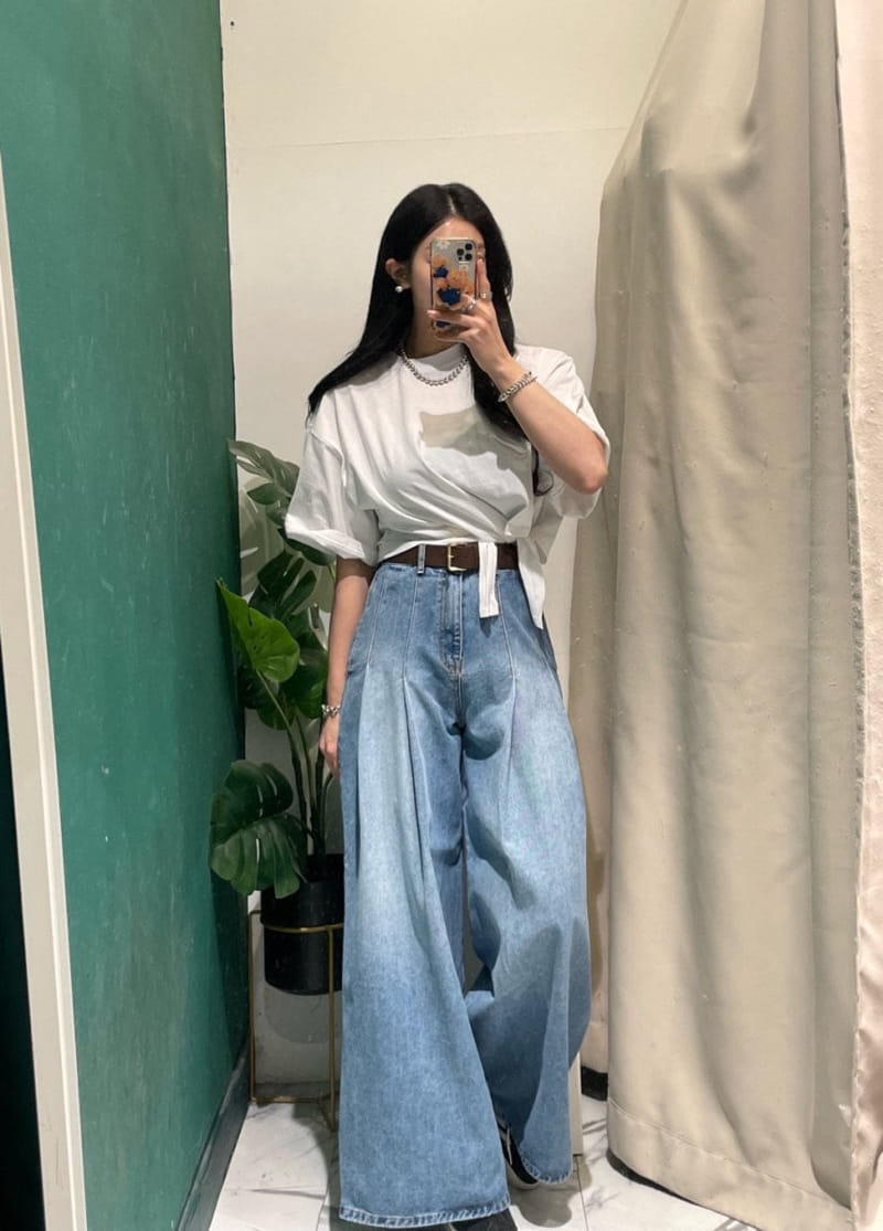 Garden - Korean Women Fashion - #womensfashion - Wide Two Tuck Denim Pants - 8