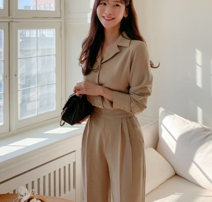 Gratia - Korean Women Fashion - #momslook - Lang V Top Bottom Set - 7