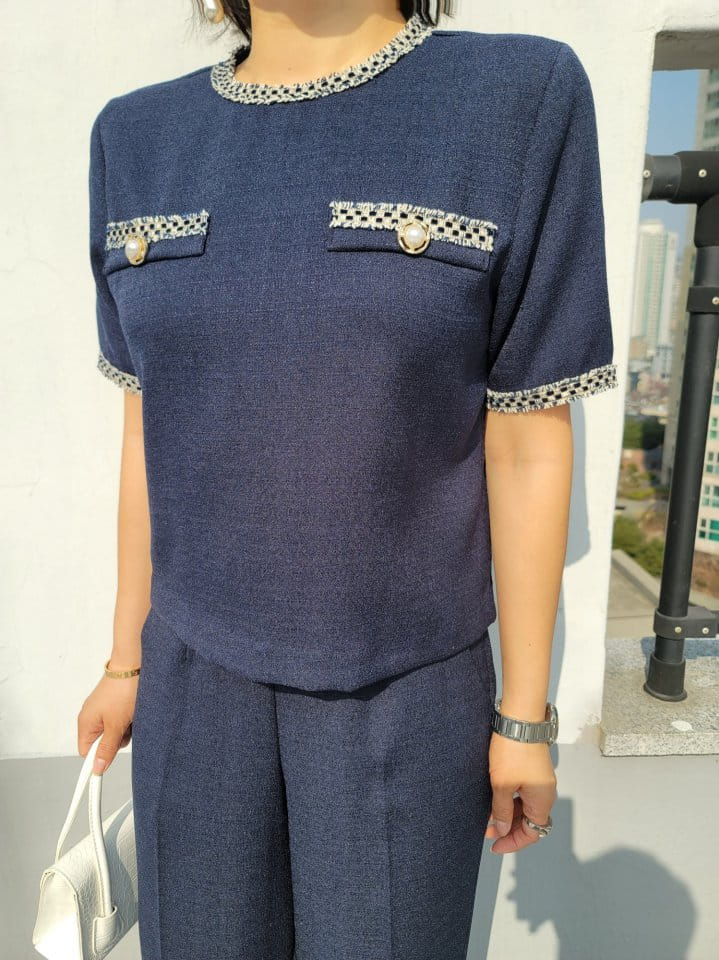 Gratia - Korean Women Fashion - #vintageinspired - Moldi Tweed Top Bottom Set - 4