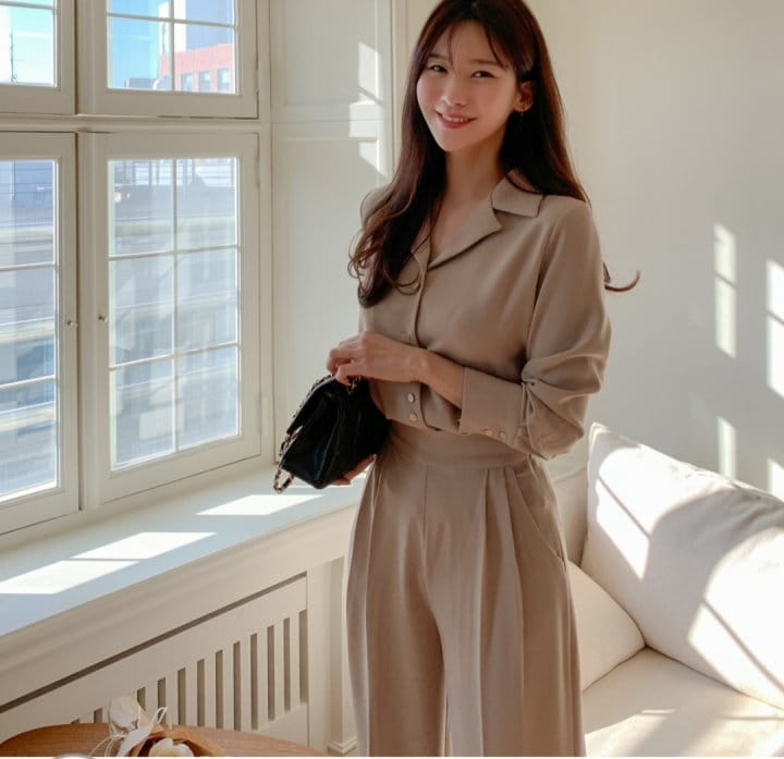 Gratia - Korean Women Fashion - #womensfashion - Lang V Top Bottom Set - 10