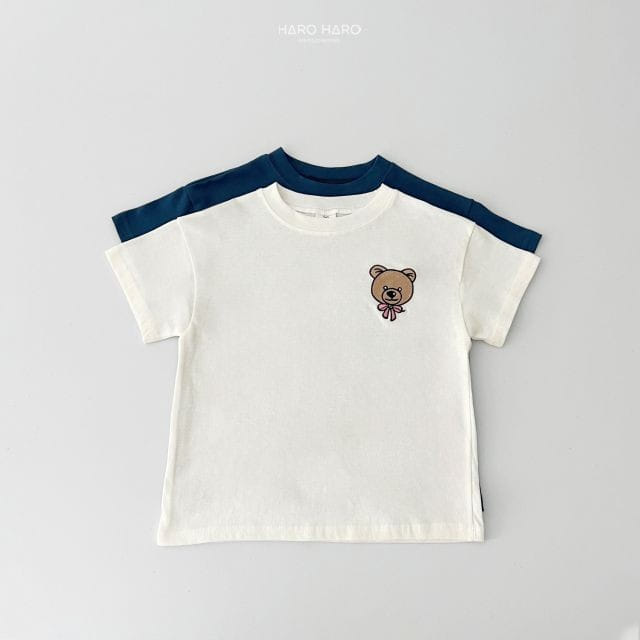 Haro Haro - Korean Children Fashion - #kidsshorts - Bear Ribbon Embroidery Tee - 7