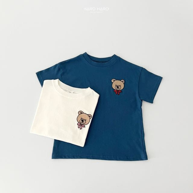 Haro Haro - Korean Children Fashion - #kidsstore - Bear Ribbon Embroidery Tee - 8