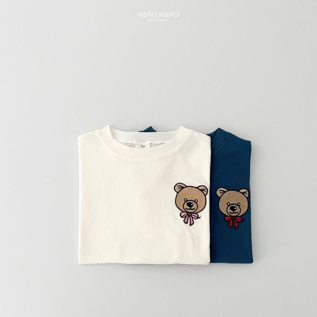 Haro Haro - Korean Children Fashion - #kidzfashiontrend - Bear Ribbon Embroidery Tee - 9