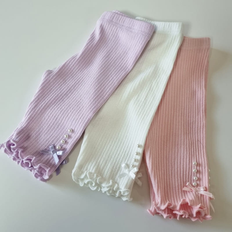Hug Bebe - Korean Children Fashion - #minifashionista - Pearl Ribbon Rib Leggings - 3