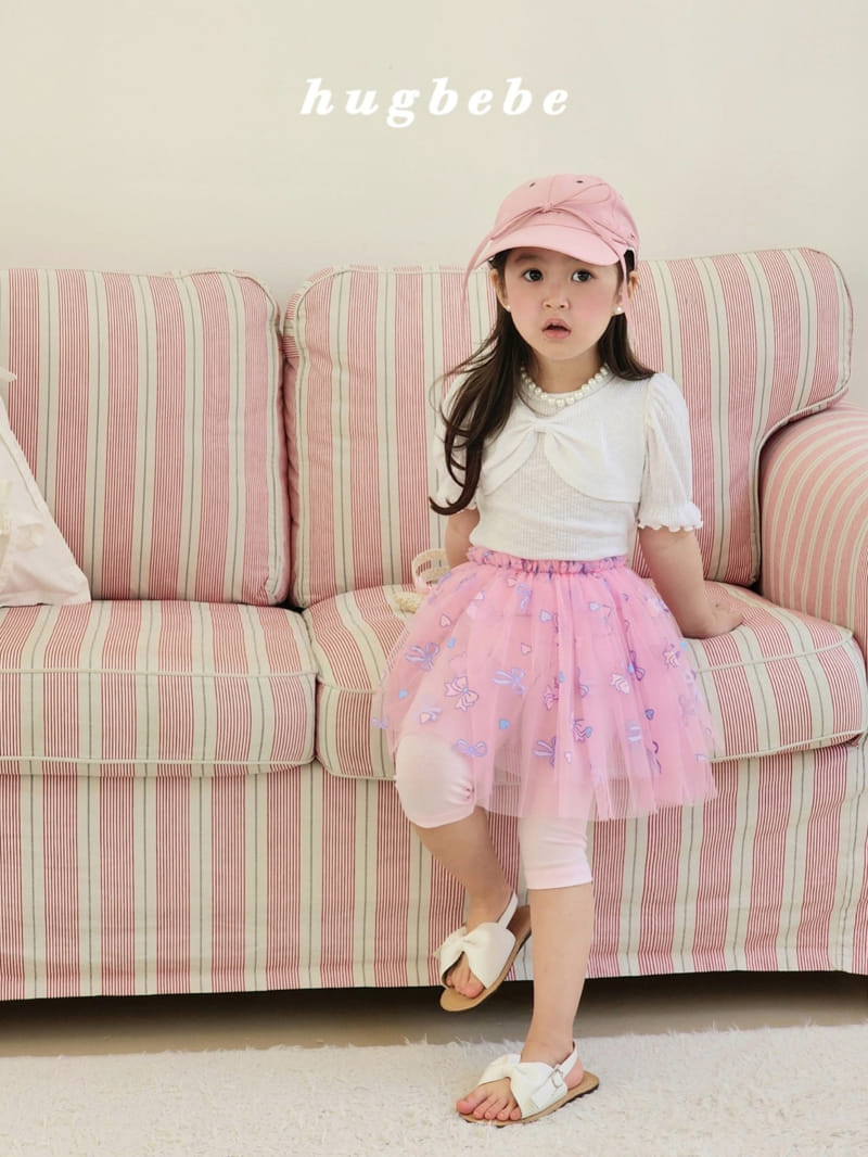 Hug Bebe - Korean Children Fashion - #todddlerfashion - Front Ribbon Rib Puff Tee