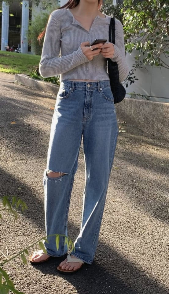 I'm here - Korean Women Fashion - #momslook - 828 Knee Vintage Open Denim Pants - 6