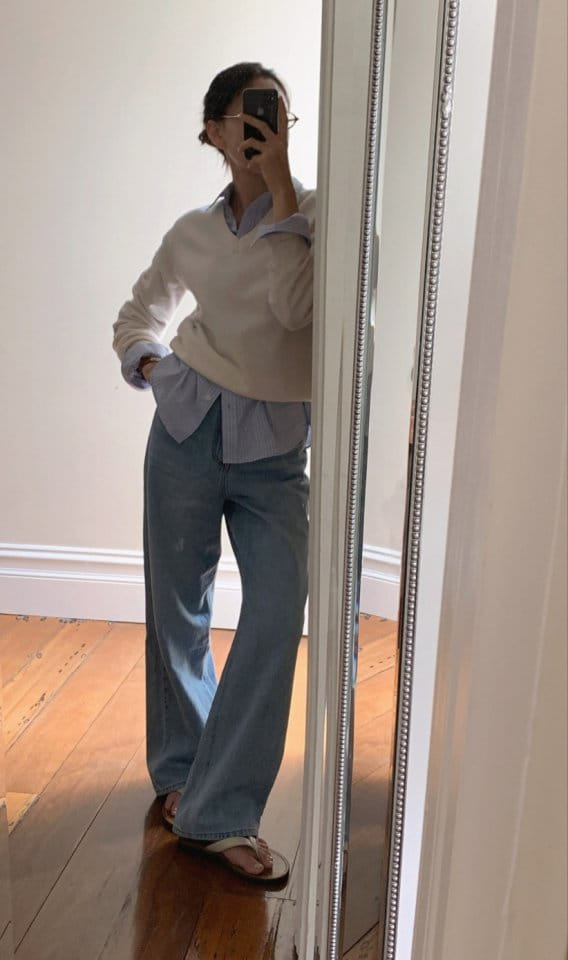 I'm here - Korean Women Fashion - #momslook - 829 Unick Light Denim Wide Pants - 6