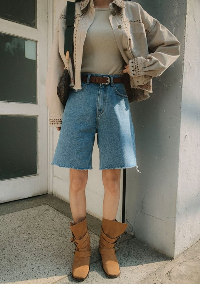 I'm here - Korean Women Fashion - #womensfashion - 325 Hem Cutting Denim Shorts - 2