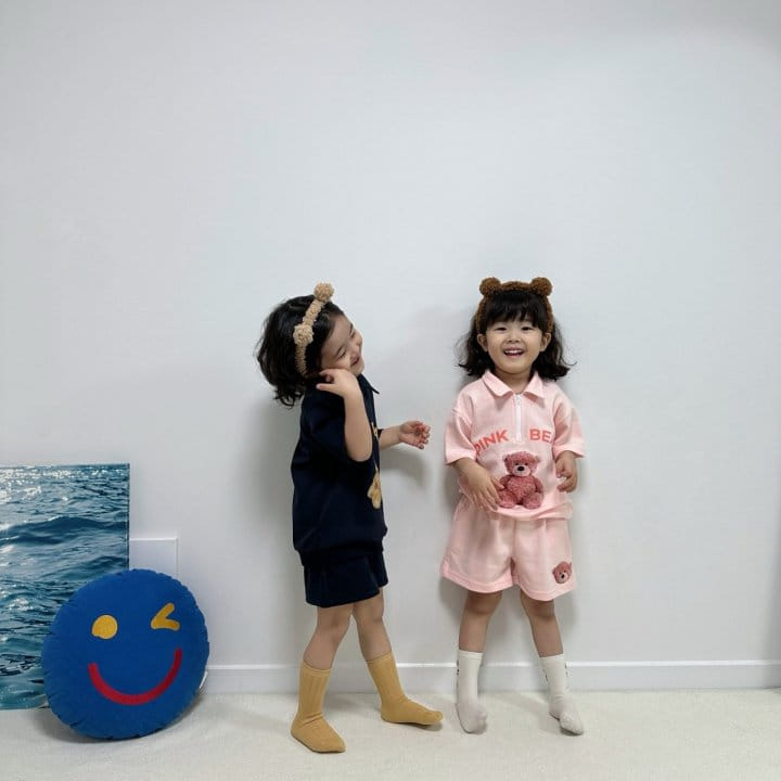 Little Rabbit - Korean Children Fashion - #childrensboutique - Collar Bear Top Bottom Set - 5