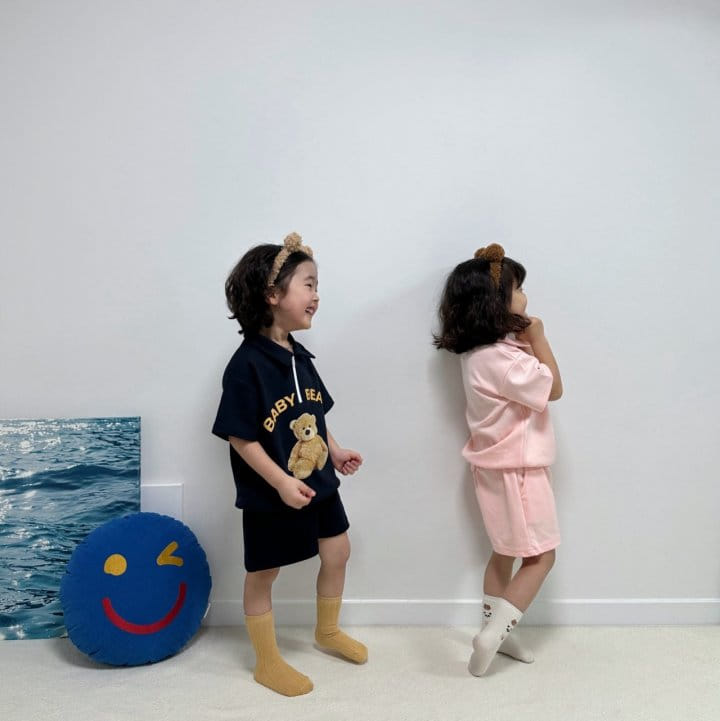 Little Rabbit - Korean Children Fashion - #fashionkids - Collar Bear Top Bottom Set - 8