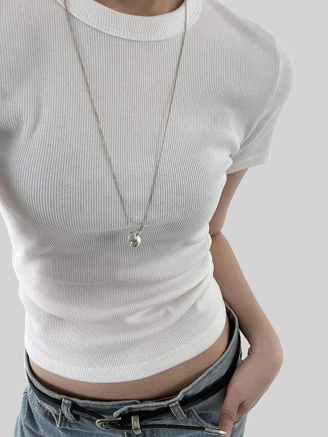 Lowell - Korean Women Fashion - #momslook - Hoose Rib Short Sleeve Tee - 2