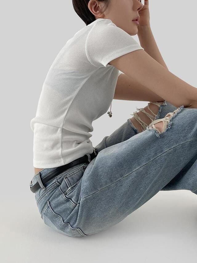 Lowell - Korean Women Fashion - #momslook - Hoose Rib Short Sleeve Tee - 3