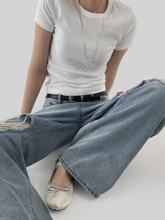 Lowell - Korean Women Fashion - #womensfashion - Hoose Rib Short Sleeve Tee