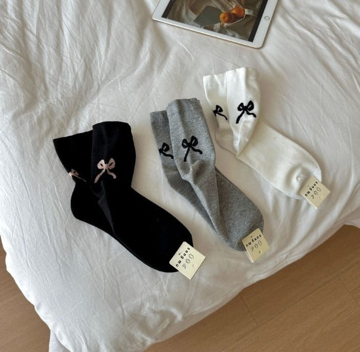 Miso - Korean Children Fashion - #designkidswear - Adult Back Ribbon Socks - 2